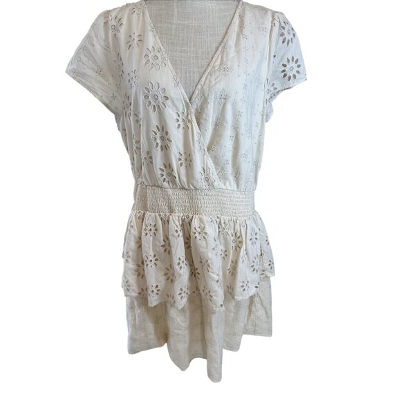 American Eagle Womens White Eyelet Floral Smocked Waist Wrap Dress XLTG - Picture 1 of 11